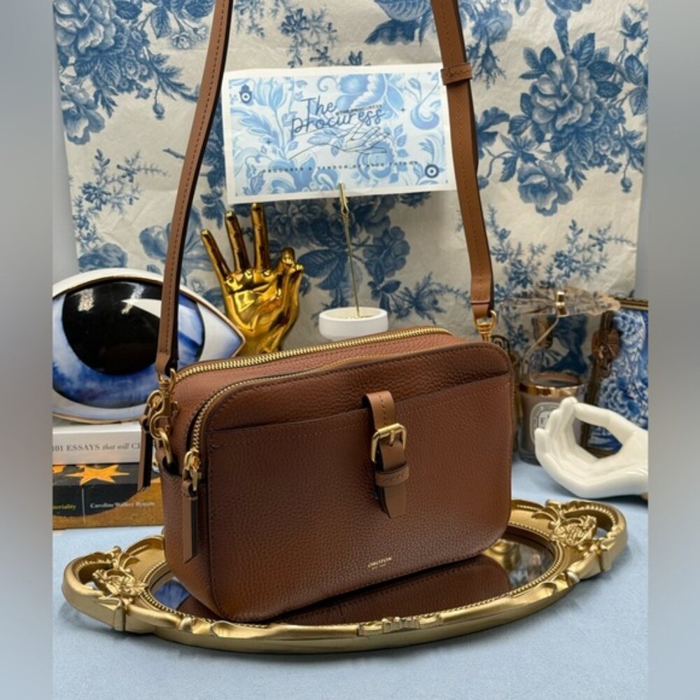 🆕 OROTON 🧿 NWOT Dylan Camera Crossbody Bag, Tan Calfskin Pebble Leather - Picture 2 of 16